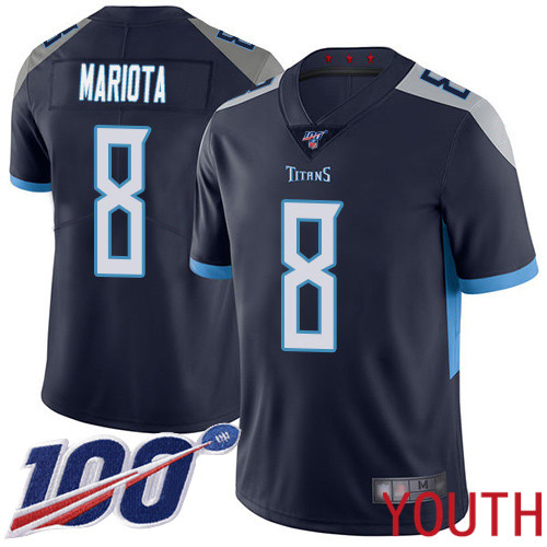 Tennessee Titans Limited Navy Blue Youth Marcus Mariota Home Jersey NFL Football #8 100th Season Vapor Untouchable->youth nfl jersey->Youth Jersey